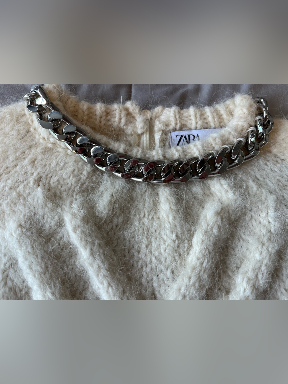 Zara Limited Edition Wool and Alpaca Knit Cropped Sweater with Chain Detail - Picture 10 of 13